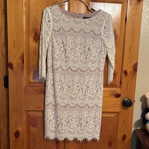 Jessica Howard Lace Overlay Dress in Cream and Tan